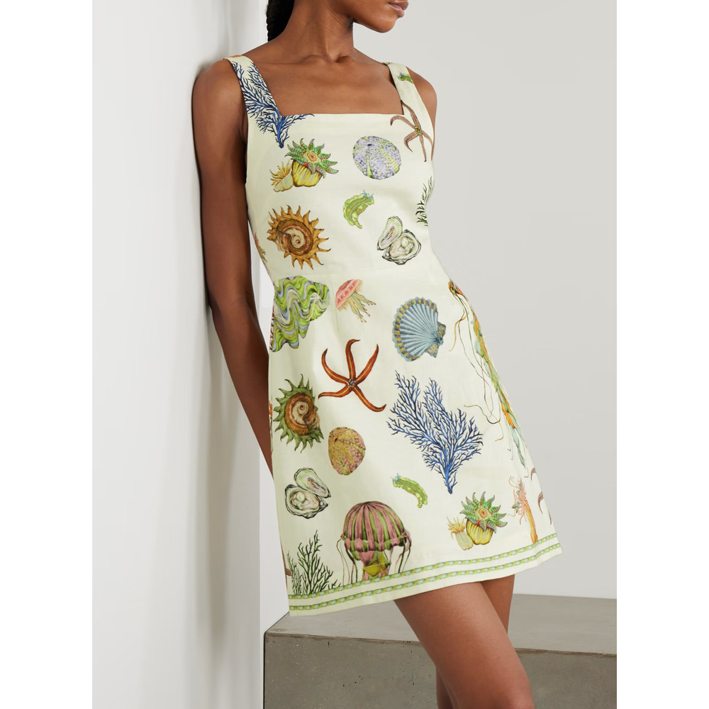 ALEMAIS + Sam Pauletto Sea printed linen mini dress US 4 - Picture 2 of 12